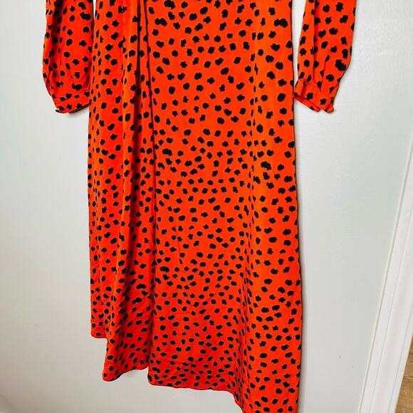 HUNTER BELL Orange Black Animal Print Lawton Polka Dot Ruched Dress Size 0 - Picture 6 of 13